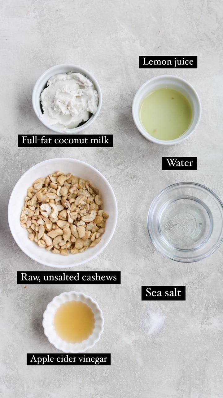 all the ingredients needed for the dairy free sour cream recipe