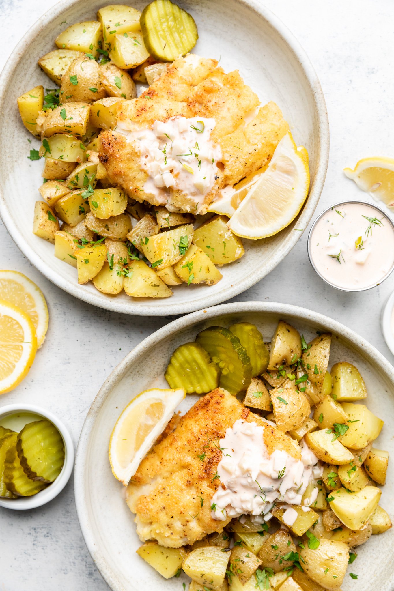 two bowls of gluten free fish and chips 