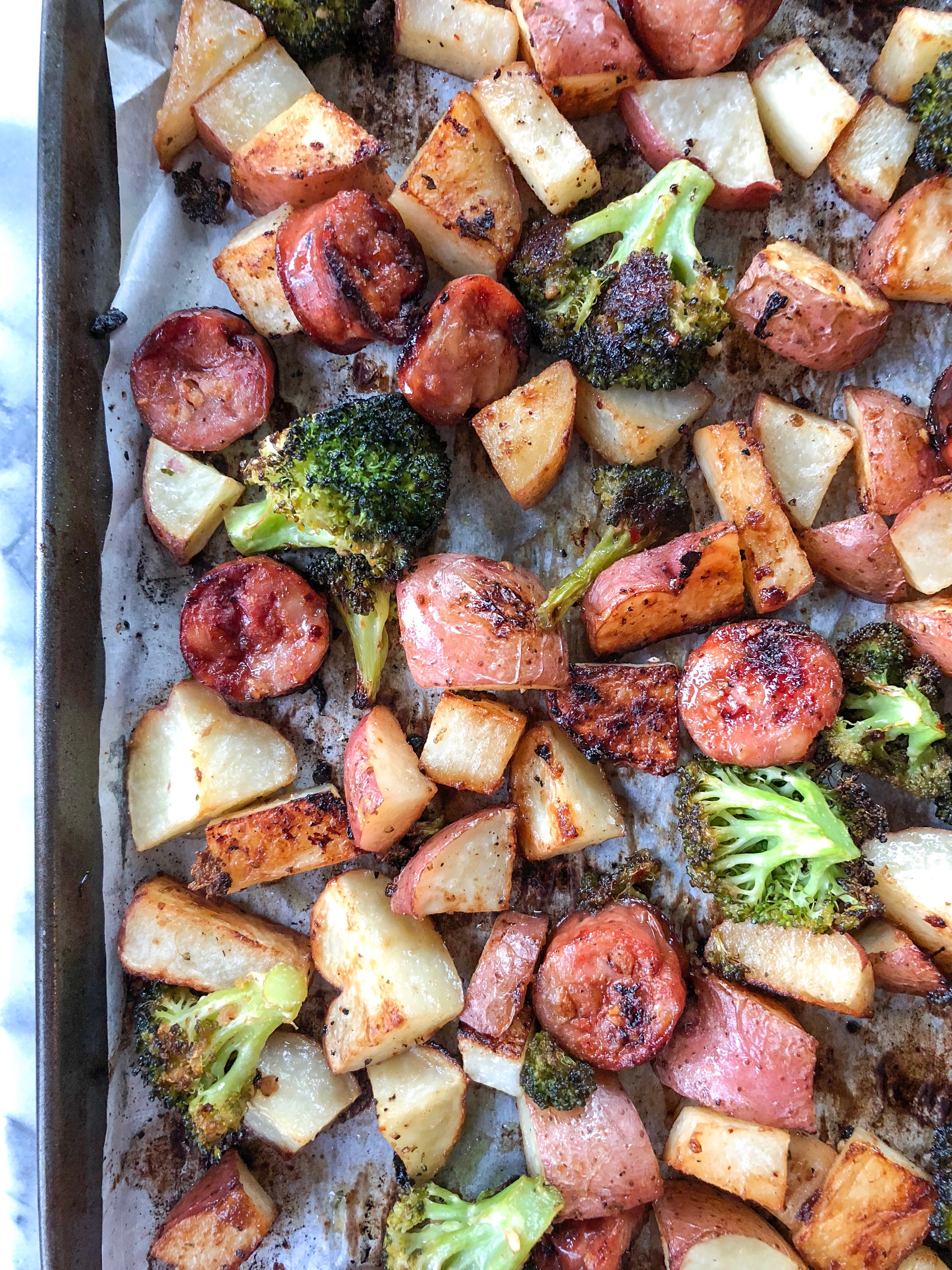 crispy sausage broccoli potatoes 