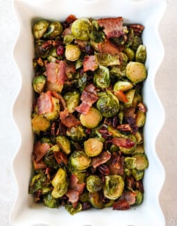 Brussels sprouts with bacon, cranberries, and pecans