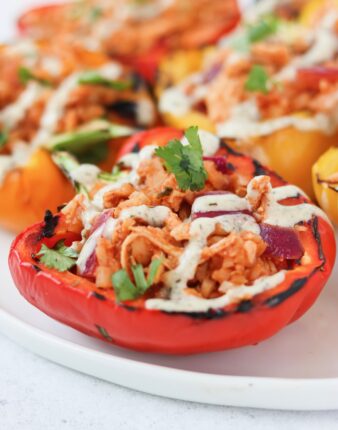 Grilled BBQ Chicken Stuffed Peppers