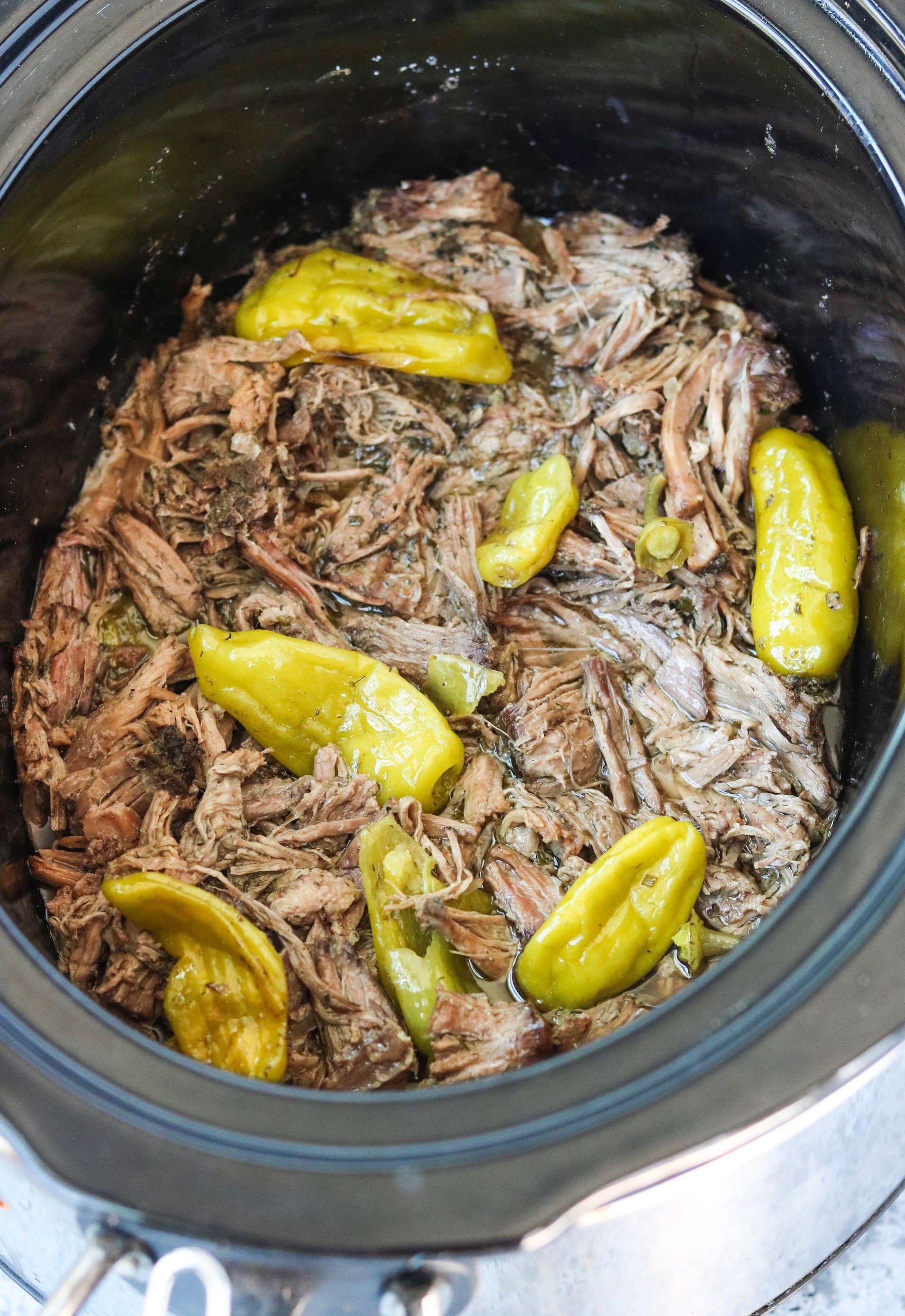 Mississippi Pot Roast in the slow cooker with pepperonis