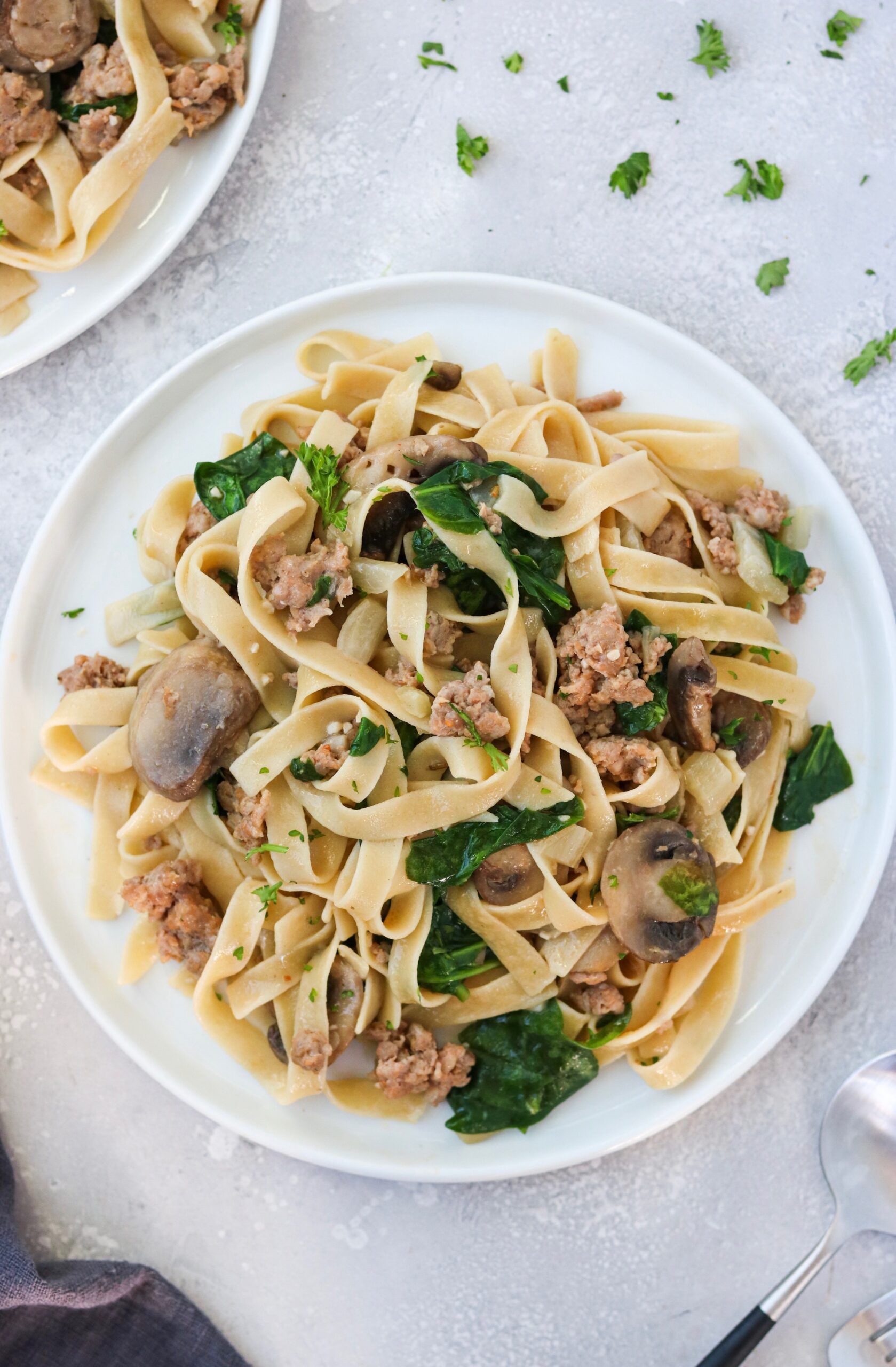 Sausage & Fennel Pasta with Mushrooms & Spinach {gluten free, dairy