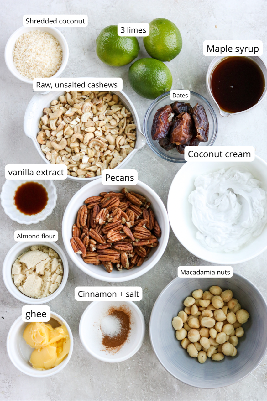 ingredients for vegan key lime pie cheesecake bars