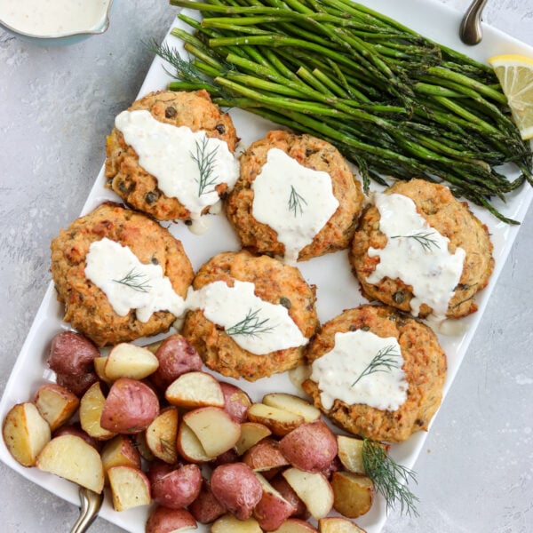 Sheet Pan Lemon Caper Salmon Cakes Mary's Whole Life