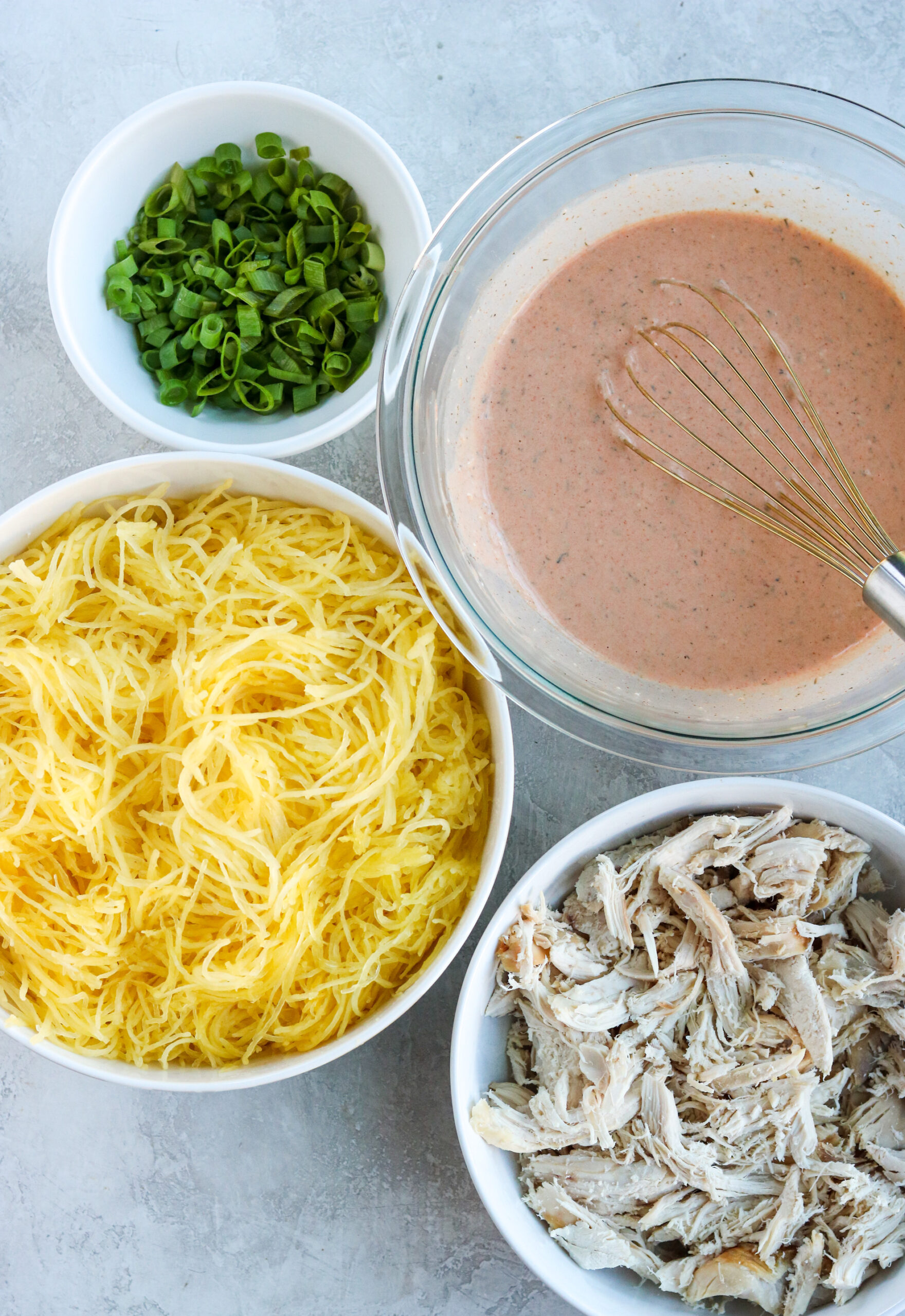 ingredients to make a chicken casserole with spaghetti squash