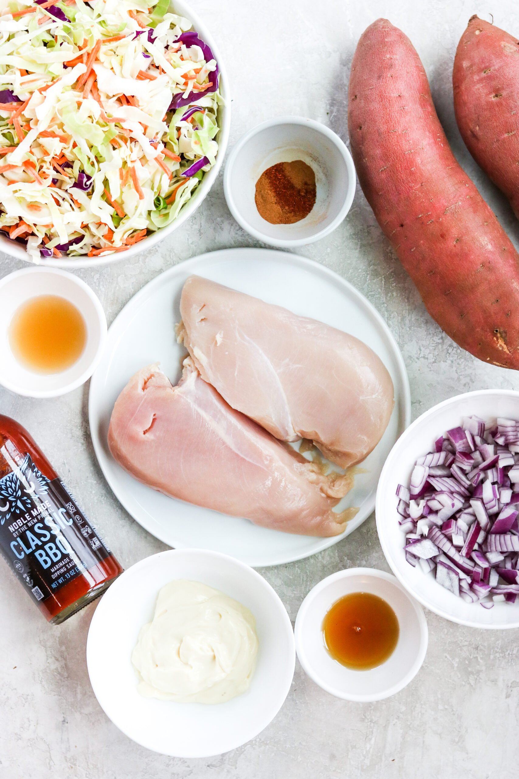 ingredients to make bbq chicken bowls with sides