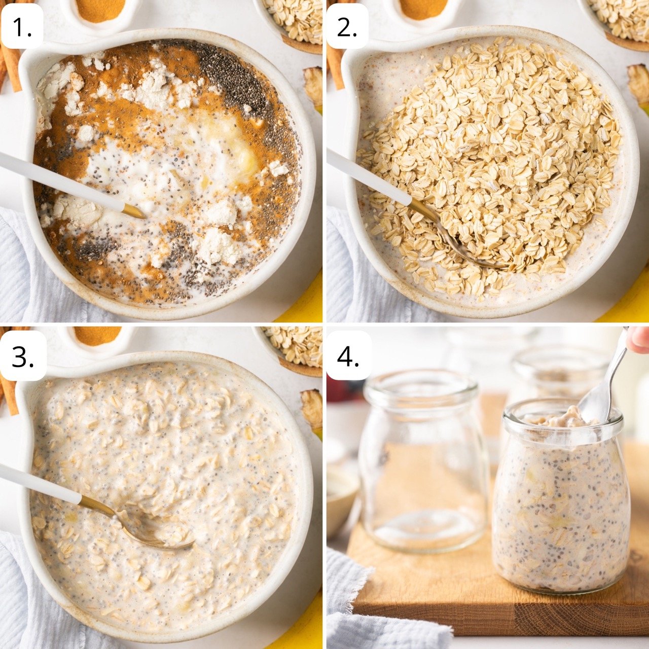 4 steps for making protein overnight oats