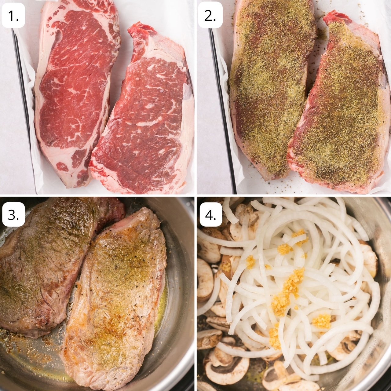 The first four steps for making Instant Pot Steak