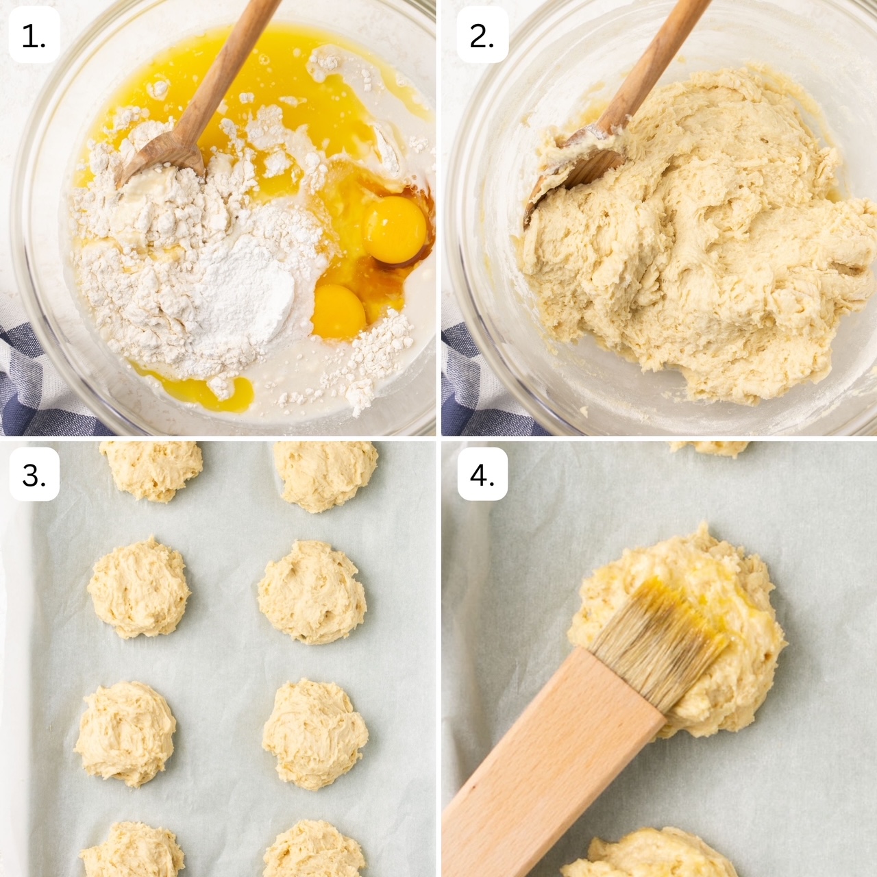 steps for making gluten free biscuits in 4 quadrants