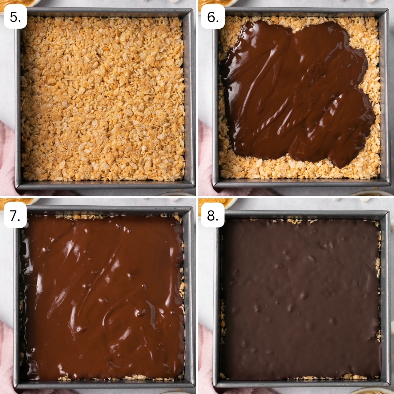 the second set of steps for making chocolate covered rice krispie treats