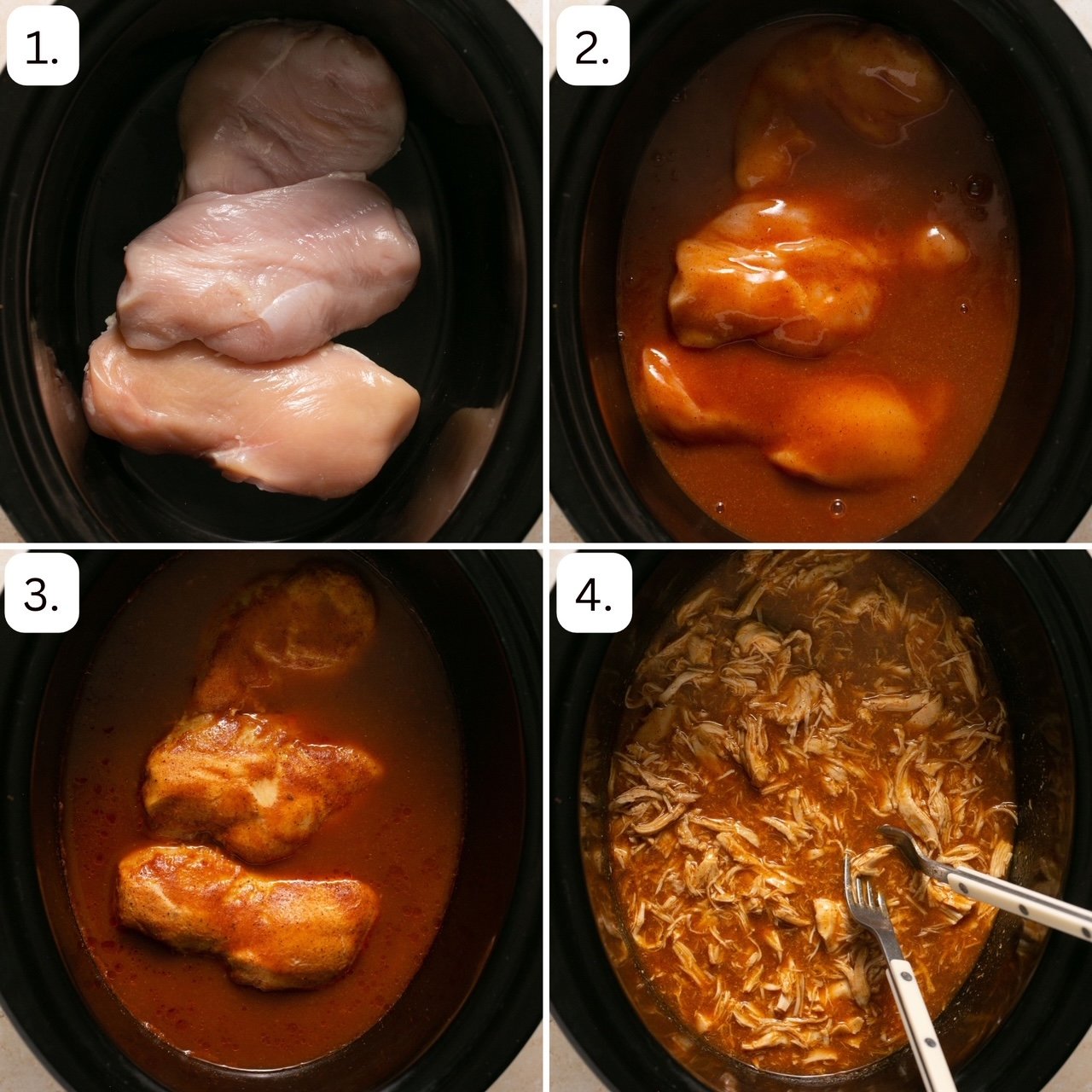 numbered step by step photos showing how to make enchilada chicken