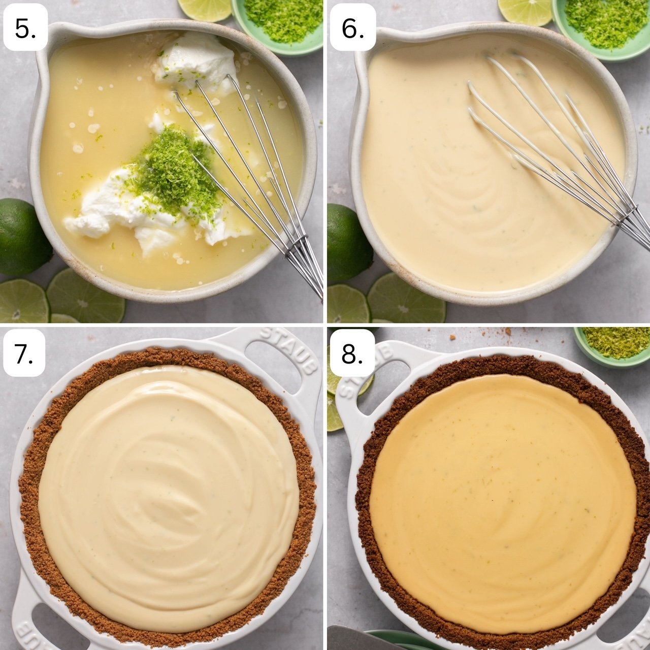 numbered step by step photos showing how to make the pie filling for this recipe