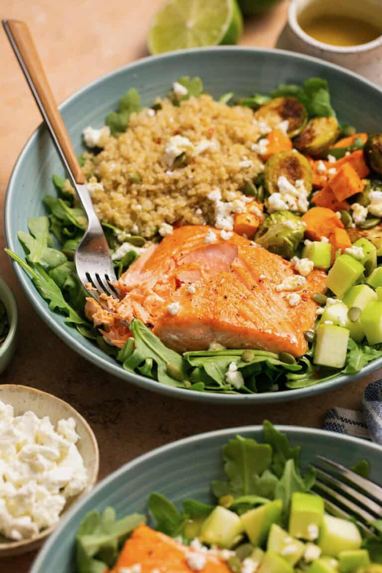 Fresh Salmon Quinoa Bowl with Honey Lime Dressing