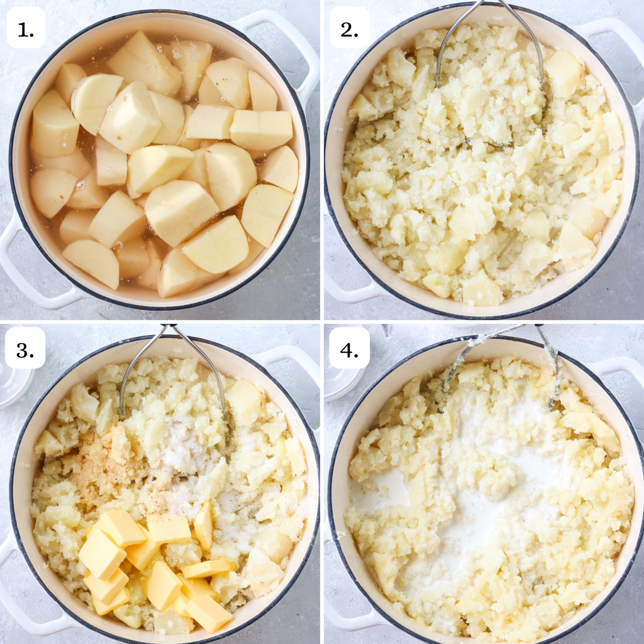 steps for making mashed potatoes in 4 quadrants