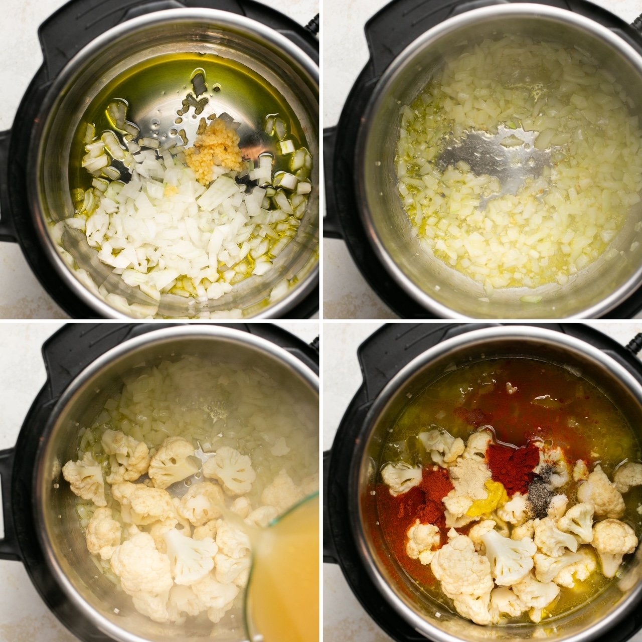 the first four steps for making broccoli cheddar soup
