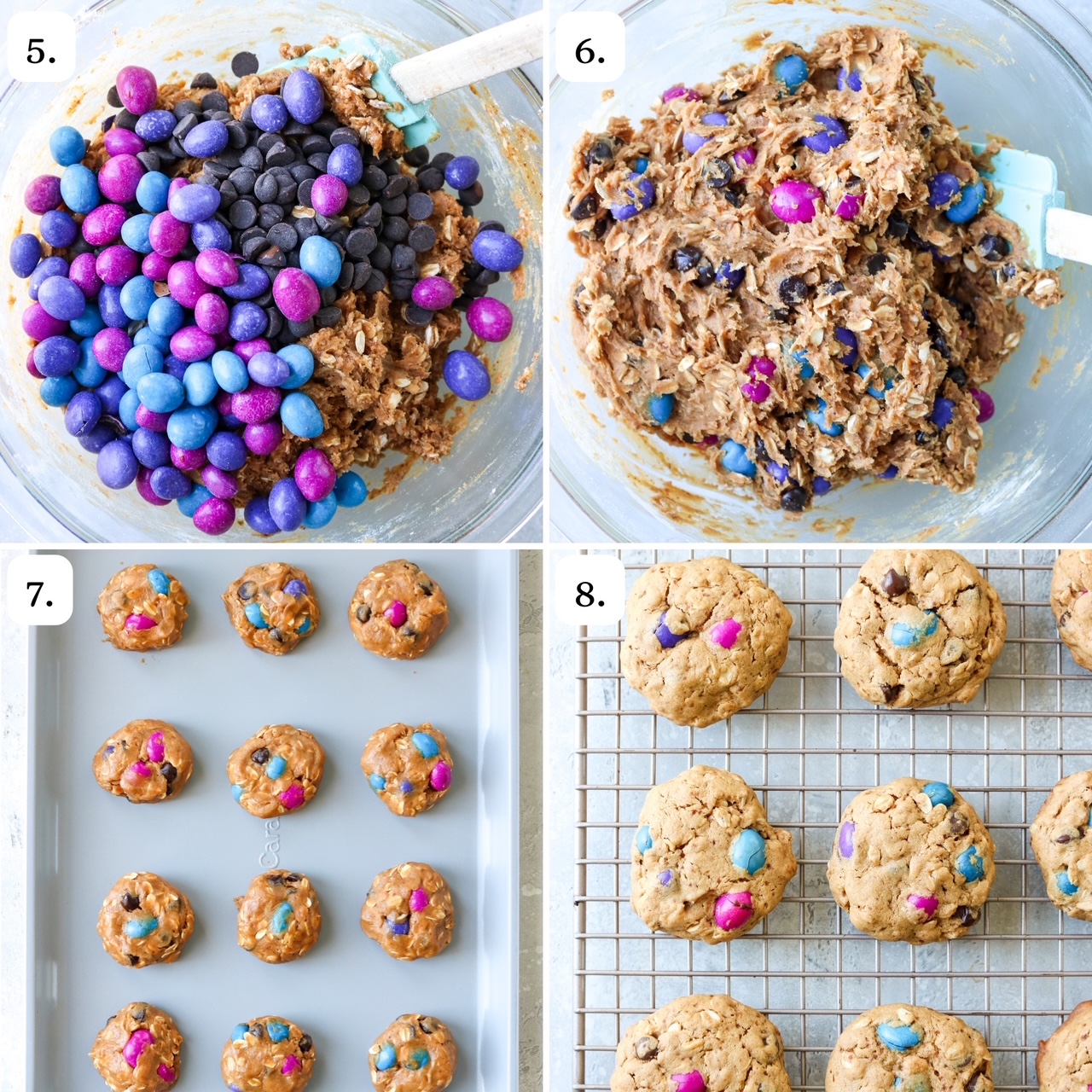 the last 4 steps for making gluten free monster cookies