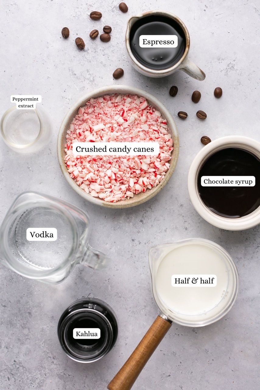 ingredients for peppermint espresso martinis
