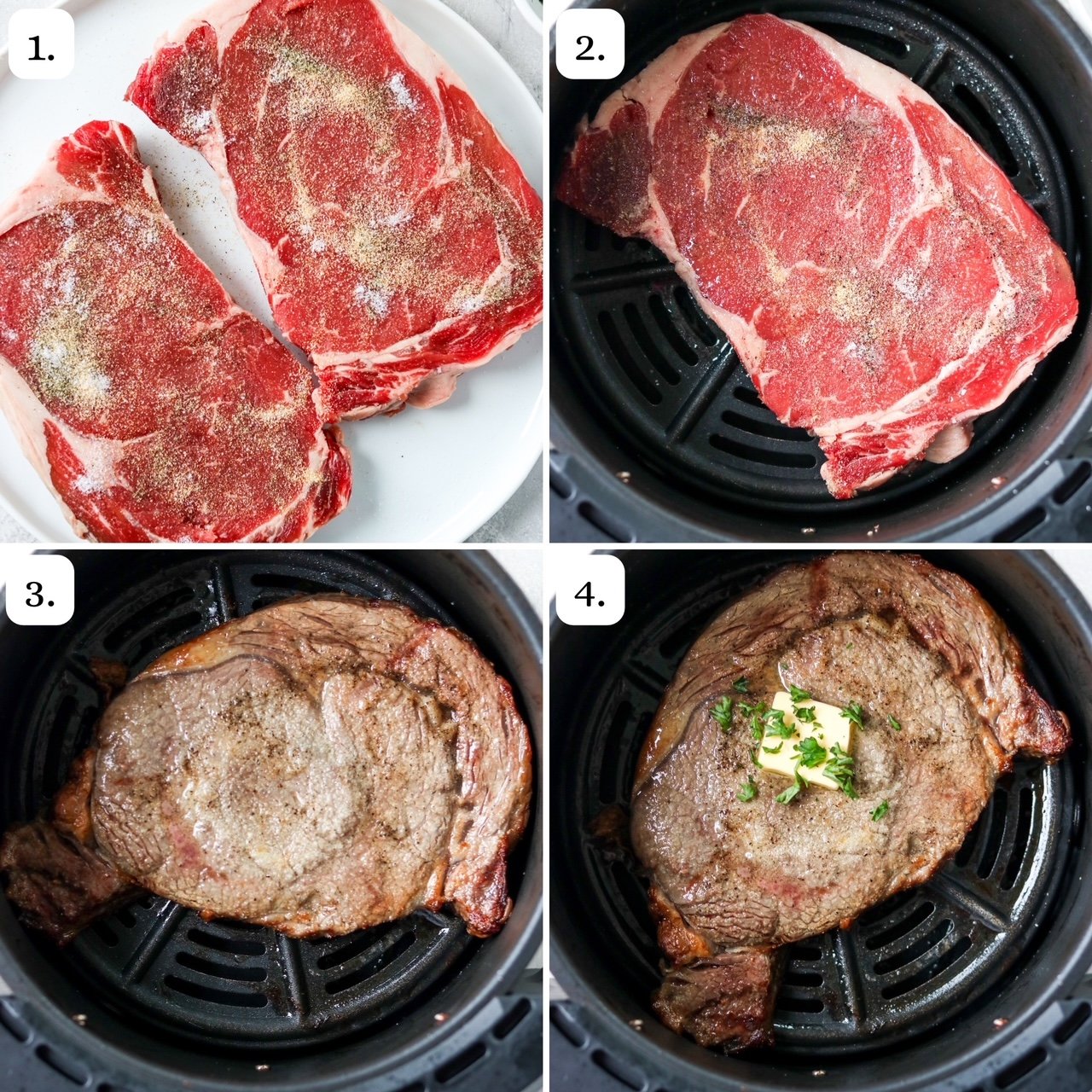steps for making ribeye steaks in the air fryer