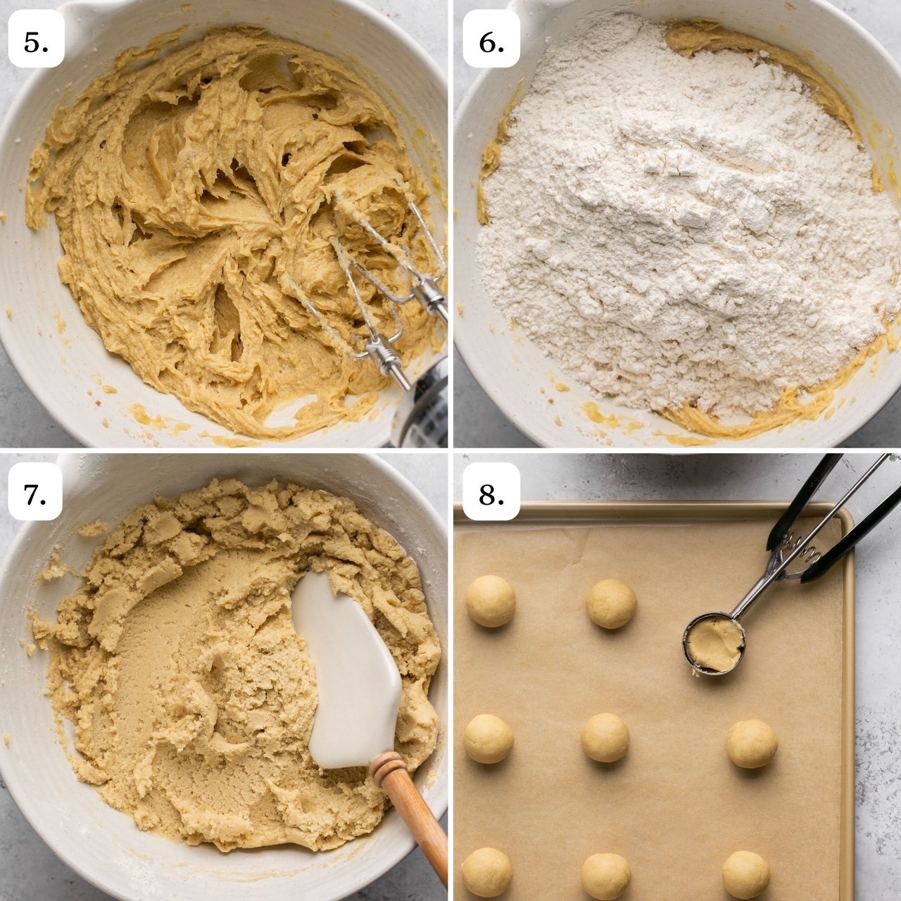 the last four steps for making gluten free chipless cookies