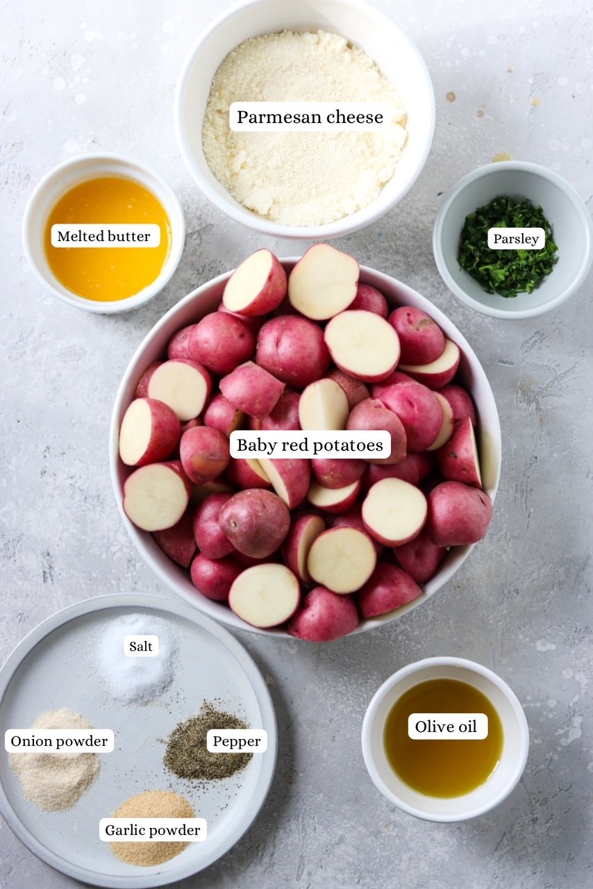 ingredients for making crispy parmesan potatoes