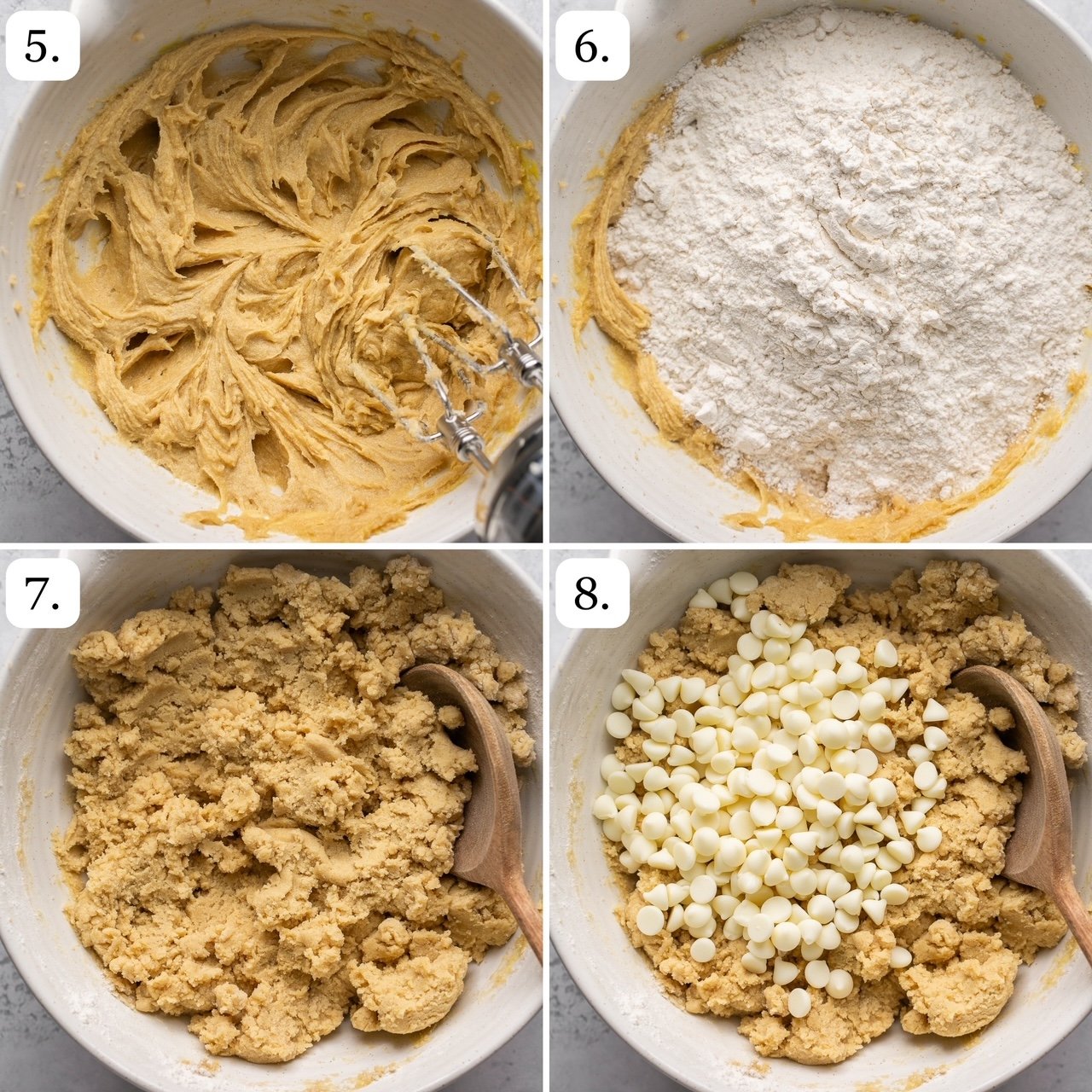 Steps 5 through 8 for how to make cookies in quadrants