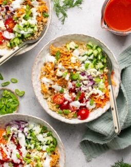 buffalo chicken rice bowls with ranch dressing