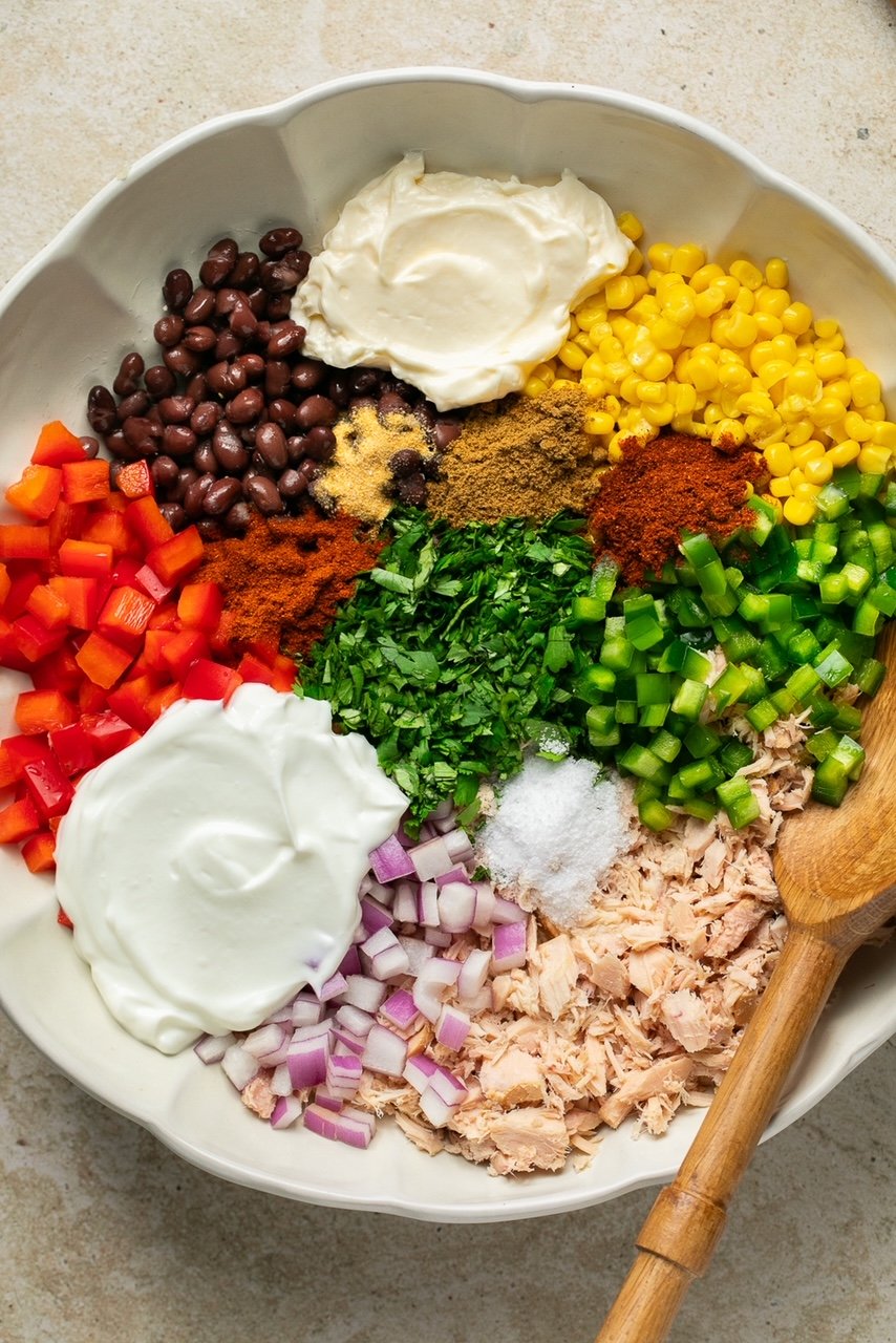 a photo of all of the ingredients in a large mixing bowl