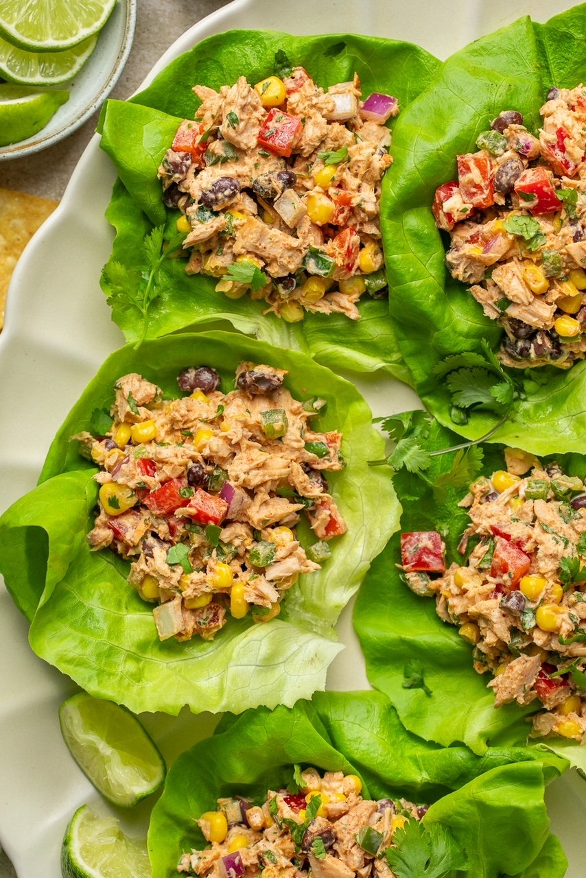 Mexican tuna salad in butter lettuce cups