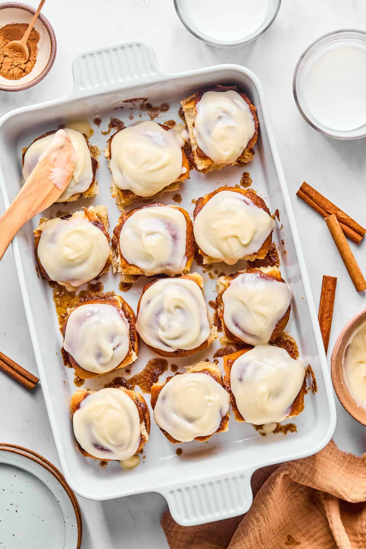 cinnamon rolls in a baking dish