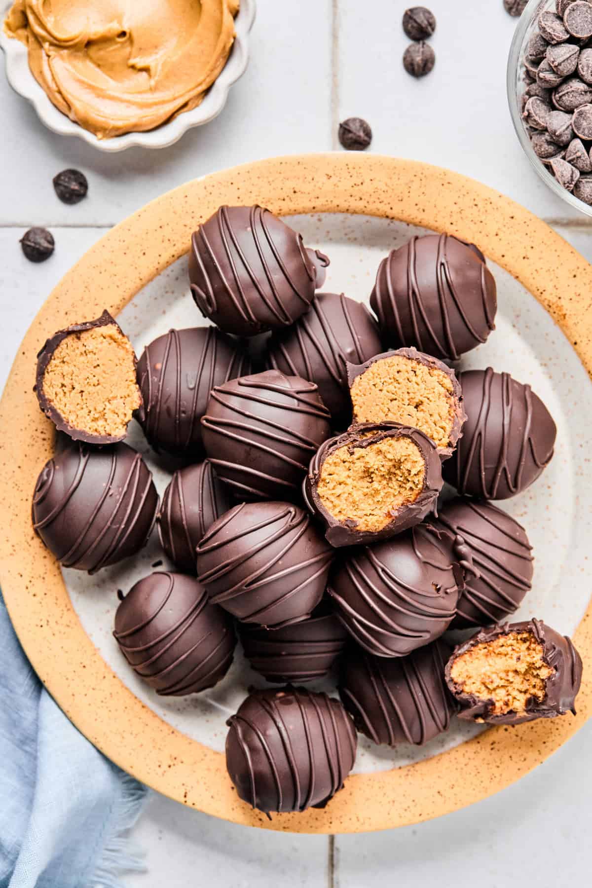 chocolate peanut butter balls on a plate