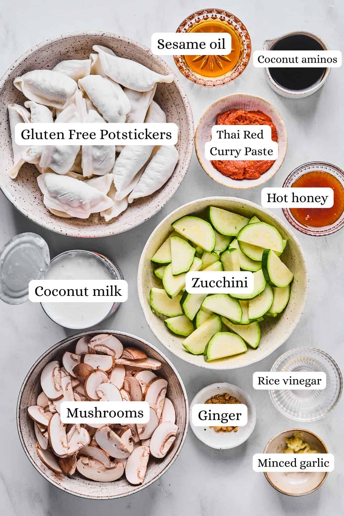 Ingredients for the viral baked dumplings in nesting bowls