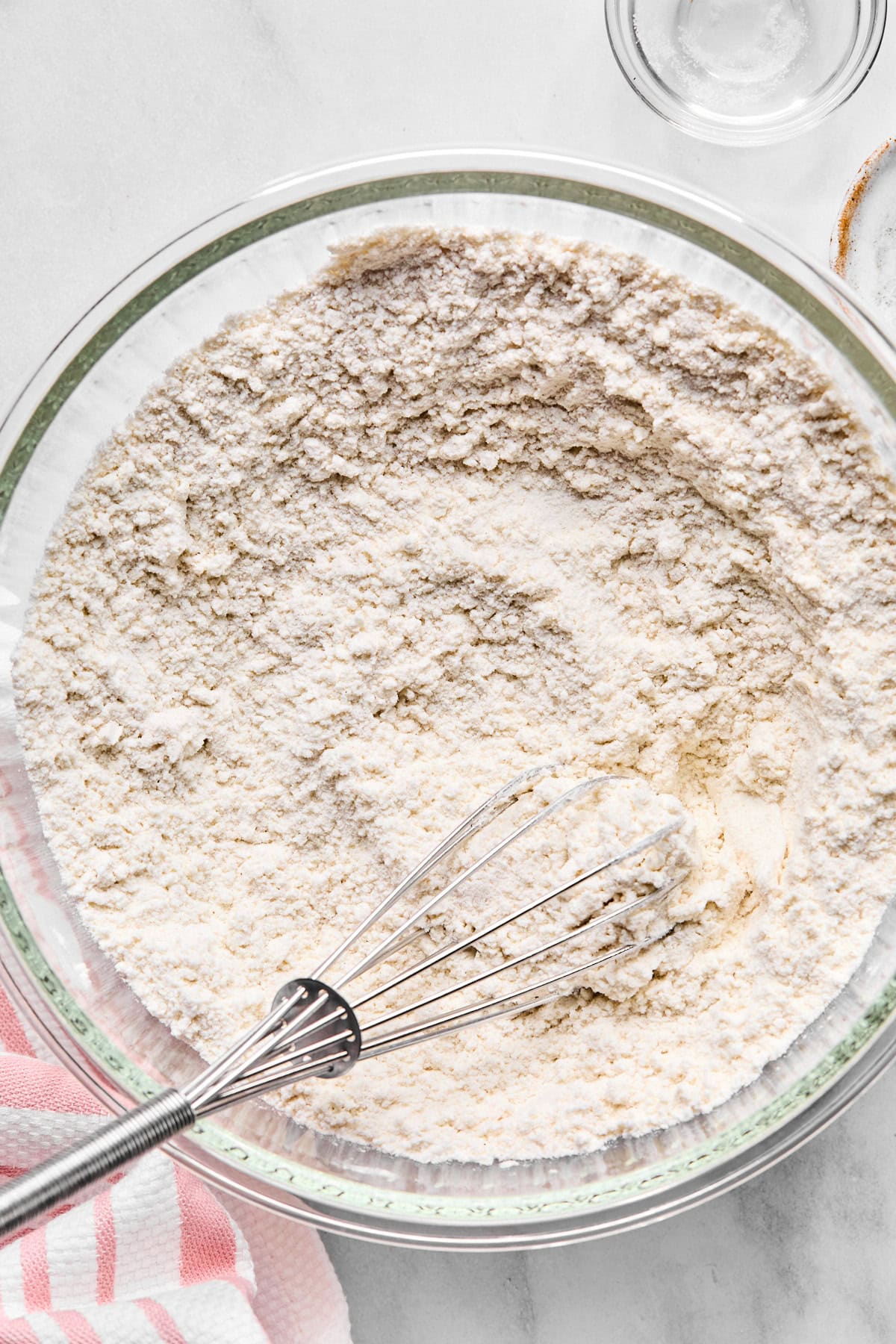 dry ingredients in a bowl with a whisk