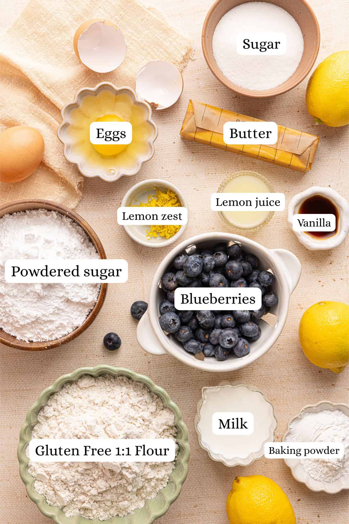 ingredients for gluten free blueberry lemonade scones