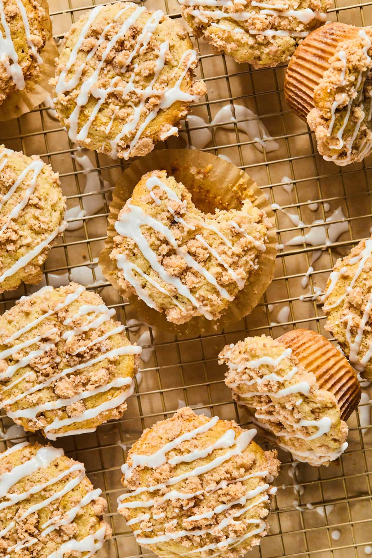 coffee cake muffins on a cooling rack