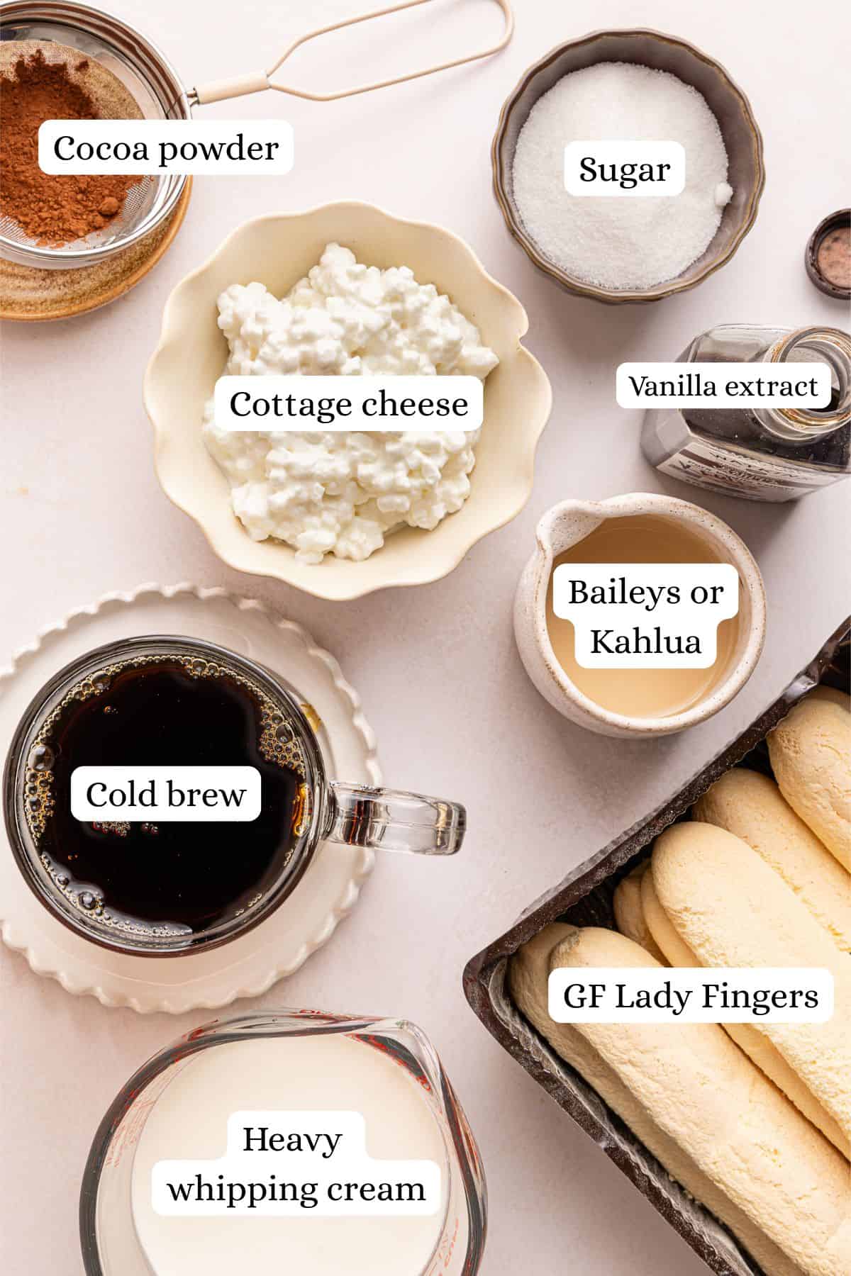 ingredients for gluten free tiramisu in nesting bowls