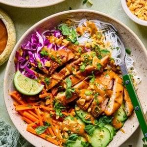 spring roll bowls with peanut sauce
