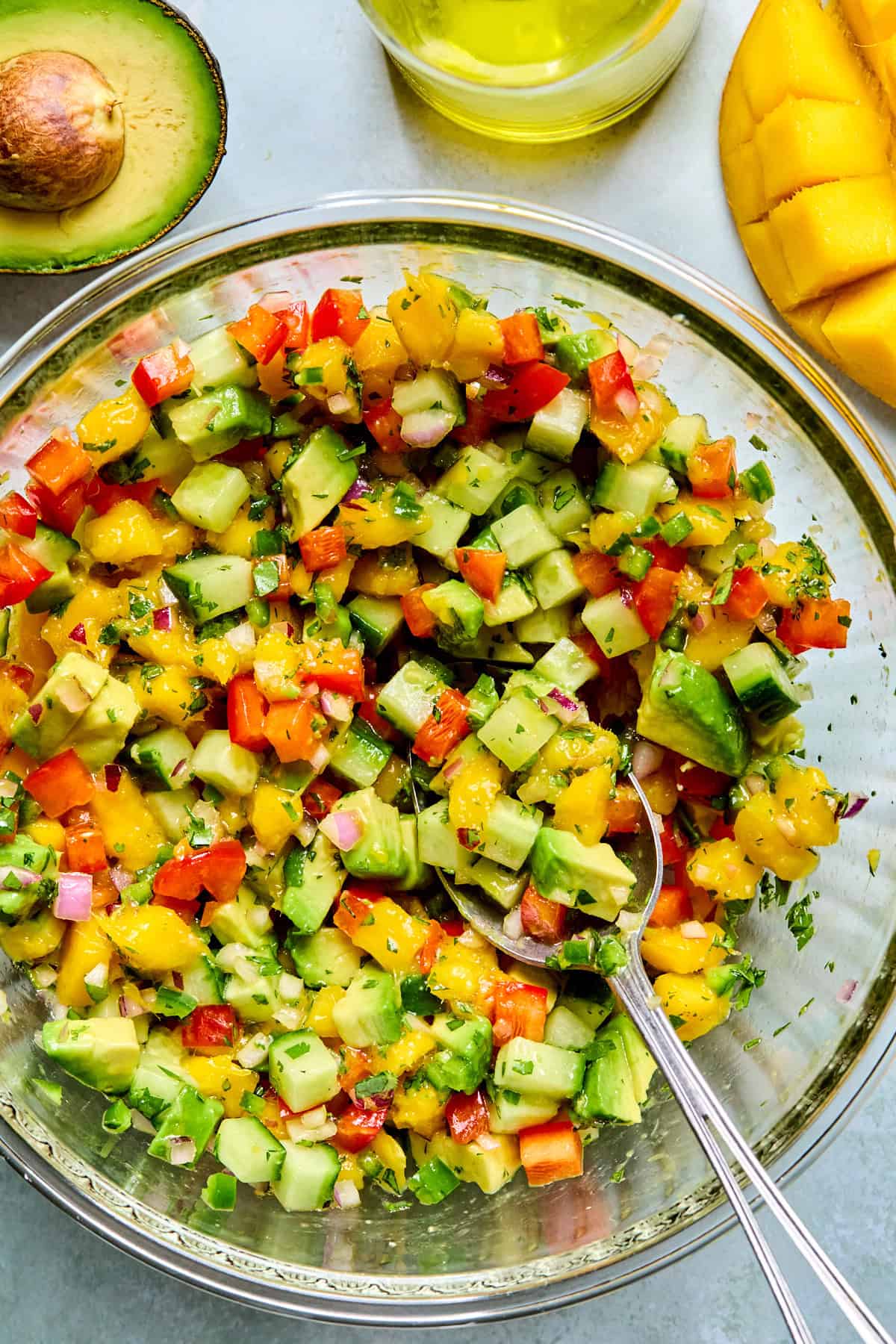 cucumber mango salsa in a bowl