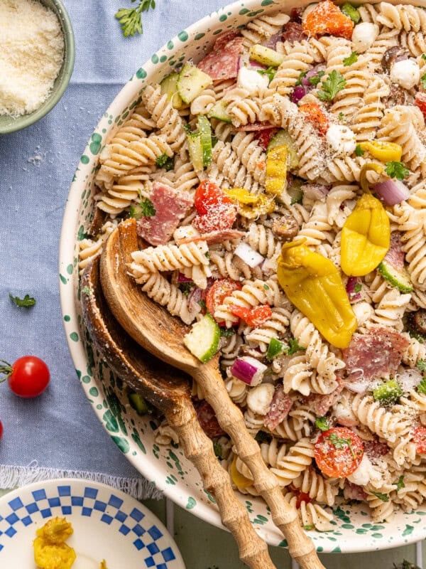 Gluten Free Italian Pasta Salad close up half view