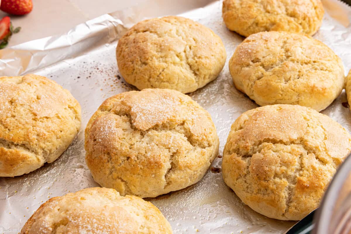 baked biscuits on a baking sheet