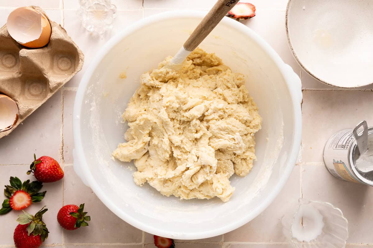 biscuit dough in a white bowl