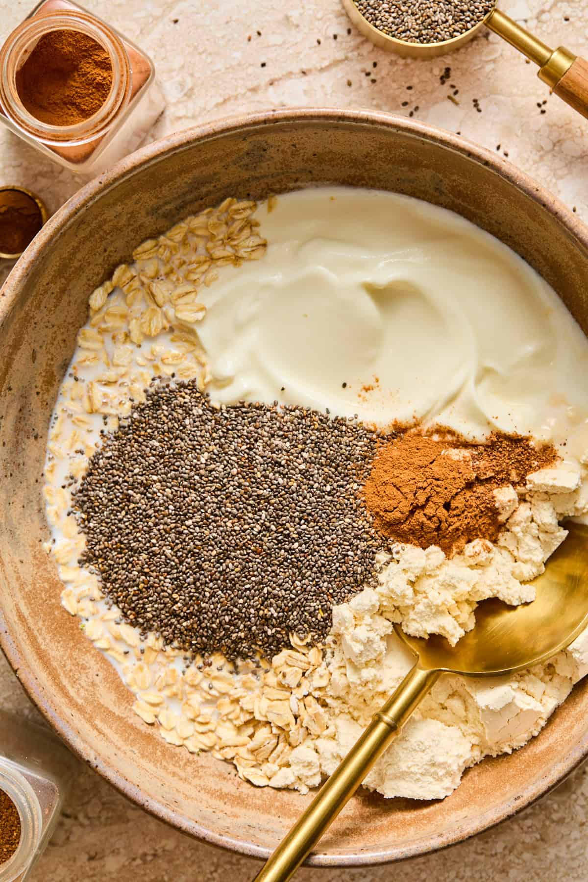 ingredients for apple pie overnight oats in a bowl
