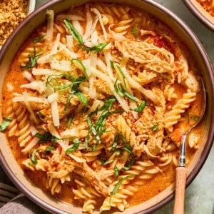 chicken parmesan soup in a bowl